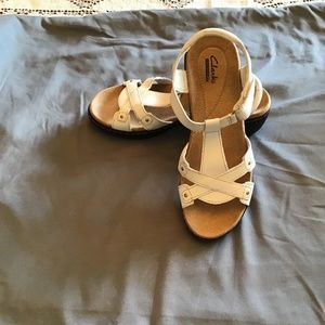Clarks white leather sandals size 7